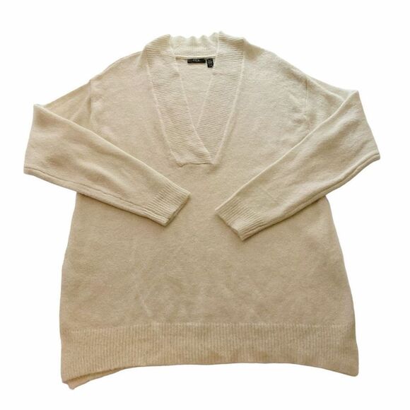 RDI Sweater Tunic V-Neck Cream Pearl Essence Side Slits Oversized Women Small - Picture 9 of 12
